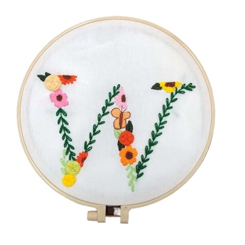 BYALORTEX Stickereiset für Anfänger, Stickpackung mit 26 Buchstaben, Blumen und Pflanzen, 20 x 20 cm, Mehrfarbig(Color w) von BYALORTEX