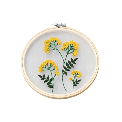 BYALORTEX Stickereiset für Anfänger, Stickset DIY Blumen Pflanzen Muster 18x18cm 20x20cm Stoff Multicolor(Color 02) von BYALORTEX
