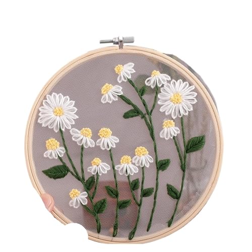 BYALORTEX Stickereiset für Anfänger, Stickset DIY Blumen Pflanzen Muster 18x18cm 20x20cm Stoff Multicolor(Color 09) von BYALORTEX