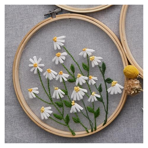 BYALORTEX Stickereiset für Anfänger, Stickset DIY Blumen Pflanzen Muster 18x18cm 20x20cm Stoff Multicolor(Color 12) von BYALORTEX