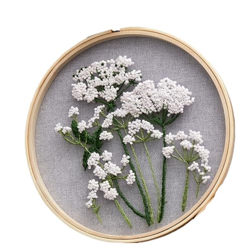 BYALORTEX Stickereiset für Anfänger, Stickset DIY Blumen Pflanzen Muster 18x18cm 20x20cm Stoff Multicolor(Color 13) von BYALORTEX