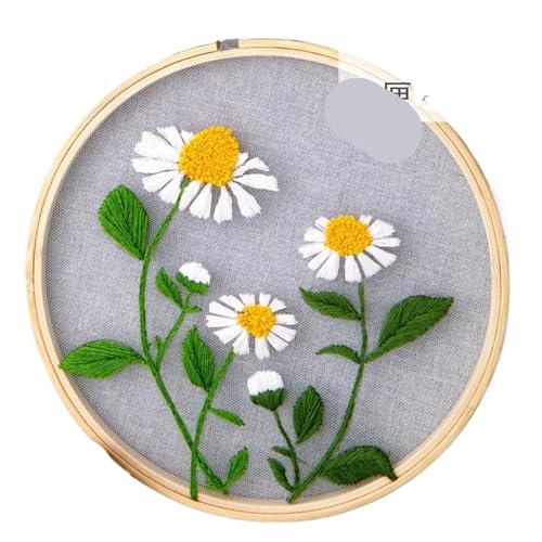 BYALORTEX Stickereiset für Anfänger, Stickset DIY Blumen Pflanzen Muster 18x18cm 20x20cm Stoff Multicolor(Color 16) von BYALORTEX
