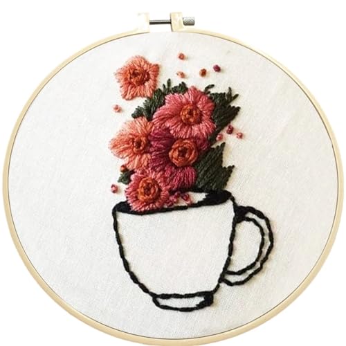BYALORTEX Stickereiset für Anfänger, Stickset DIY Pflanzen und Blumen Kranz for Anfänger 15x15 cm(Plants and Flowers 6) von BYALORTEX
