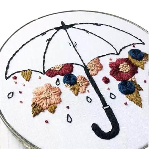 BYALORTEX Stickereiset für Anfänger, Stickset DIY Pflanzen und Blumen Kranz for Anfänger 15x15 cm(Plants and Flowers 7) von BYALORTEX