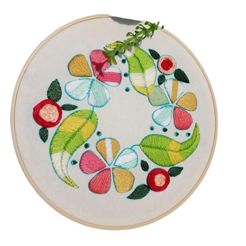 BYALORTEX Stickereiset für Anfänger, Stickset DIY Pflanzen und Blumen Kranz for Anfänger 15x15 cm(Plants and Flowers 8) von BYALORTEX