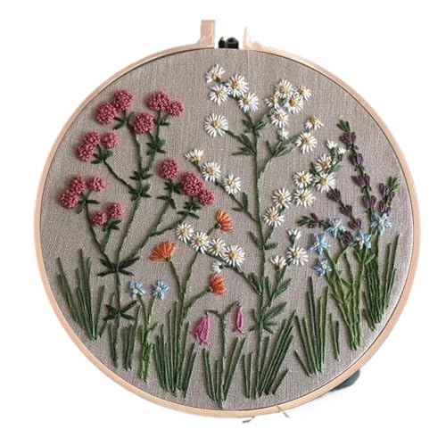 BYALORTEX Stickereiset für Anfänger, Stickset mit Stickrahmen, Kreuzstich, Stanznadel, Blumen, Pflanzen, Muster, Mehrfarbig(Color 1) von BYALORTEX