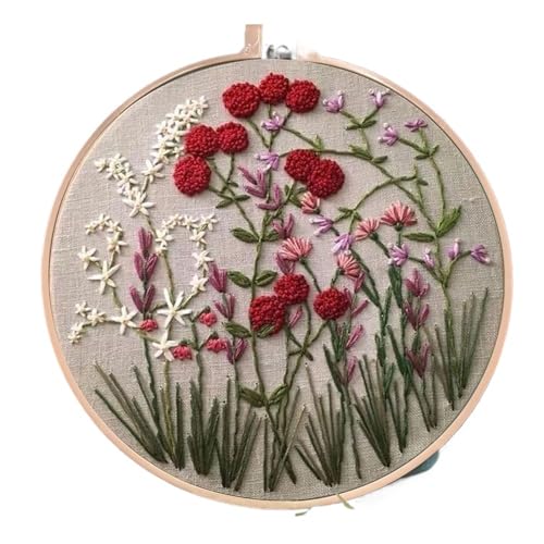 BYALORTEX Stickereiset für Anfänger, Stickset mit Stickrahmen, Kreuzstich, Stanznadel, Blumen, Pflanzen, Muster, Mehrfarbig(Color 2) von BYALORTEX