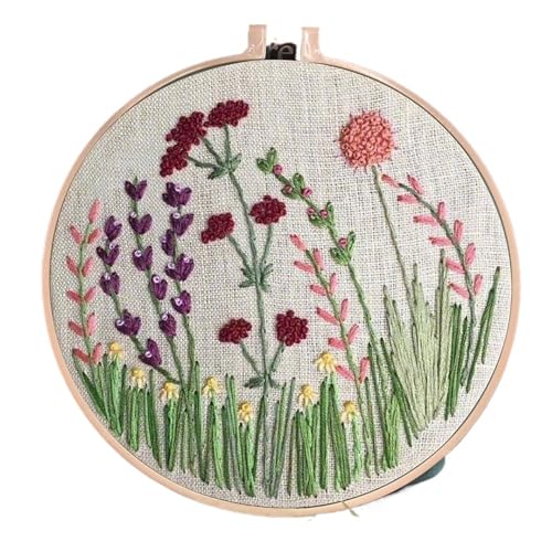 BYALORTEX Stickereiset für Anfänger, Stickset mit Stickrahmen, Kreuzstich, Stanznadel, Blumen, Pflanzen, Muster, Mehrfarbig(Color 3) von BYALORTEX
