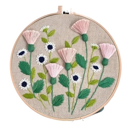 BYALORTEX Stickereiset für Anfänger, Stickset mit Stickrahmen, Kreuzstich, Stanznadel, Blumen, Pflanzen, Muster, Mehrfarbig(Color 4) von BYALORTEX
