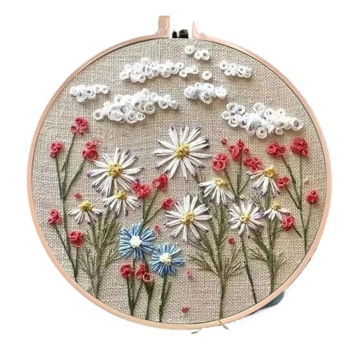 BYALORTEX Stickereiset für Anfänger, Stickset mit Stickrahmen, Kreuzstich, Stanznadel, Blumen, Pflanzen, Muster, Mehrfarbig(Color 5) von BYALORTEX