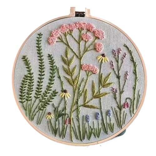 BYALORTEX Stickereiset für Anfänger, Stickset mit Stickrahmen, Kreuzstich, Stanznadel, Blumen, Pflanzen, Muster, Mehrfarbig(Color 6) von BYALORTEX