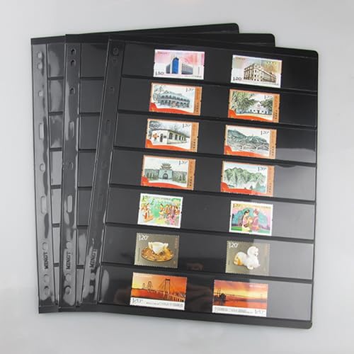Briefmarkenalbum Einsteckbuch, Briefmarkenalbum-Seiten, schwarz, wasserfest, 9 Löcher, 7 Reihen, 21,5 x 28 cm, Packung mit 10/20/30 Blättern(21.5x28cmx30 pcs) von BYALORTEX