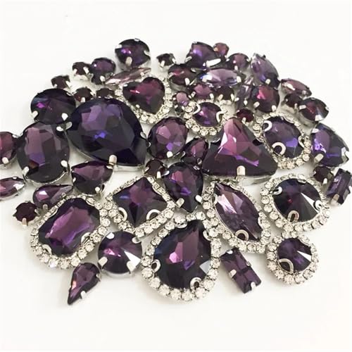 Crystal Flat Back Strasssteine, Aufnähbare Flatback-Strasssteine, Dunkelviolett, mehrere Größen und Formen, 50er-Pack Crystal Flat Back Strasssteine, Aufnähbare Flatback-Strasssteine, Dunkelviolett, mehrere Größen und Formen, 50er-Pack von BYALORTEX