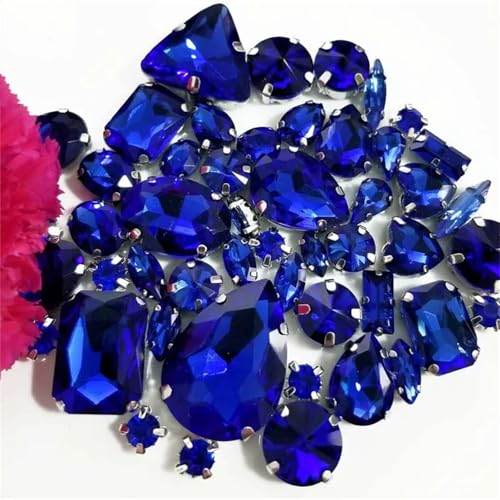 Crystal Flat Back Strasssteine, Aufnähen von flachen Strasssteinen aus Kristallglas in verschiedenen Formen, mehrfarbig, 50 Stück(Royalblue) von BYALORTEX