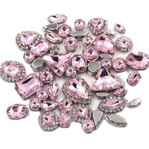 Crystal Flat Back Strasssteine, Flache Rückseite, reflektierende Glas-Strasssteine ​​zum Aufnähen, Silberfassung, gemischte Formen, 50er-Pack, mehrfarbig(Pnnrk) von BYALORTEX