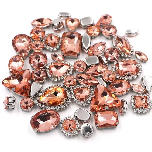 Crystal Flat Back Strasssteine, Flache Rückseite, reflektierende Glas-Strasssteine ​​zum Aufnähen, Silberfassung, gemischte Formen, 50er-Pack, mehrfarbig(Water Red) von BYALORTEX