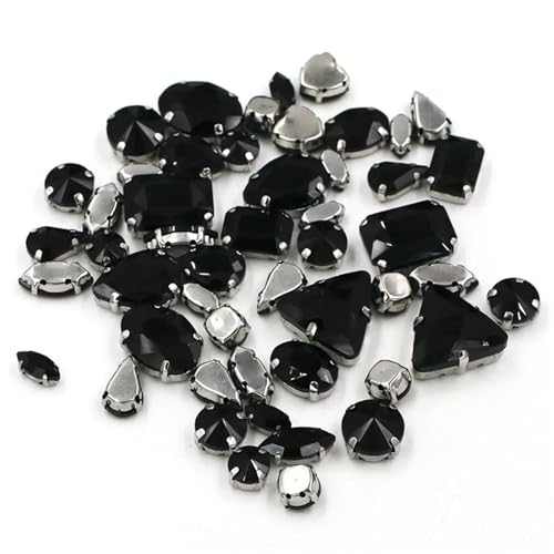 Crystal Flat Back Strasssteine, Flache Rückseite, reflektierende Glas-Strasssteine ​​zum Aufnähen, gemischte Formen, mehrfarbig, 50 Stück(Black) von BYALORTEX