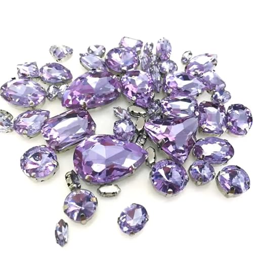 Crystal Flat Back Strasssteine, Flache Rückseite, reflektierende Glas-Strasssteine ​​zum Aufnähen, gemischte Formen, mehrfarbig, 50 Stück(Crystal Violet) von BYALORTEX
