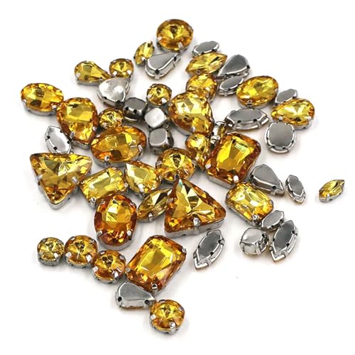 Crystal Flat Back Strasssteine, Flache Rückseite, reflektierende Glas-Strasssteine ​​zum Aufnähen, gemischte Formen, mehrfarbig, 50 Stück(Gold Yellow) von BYALORTEX