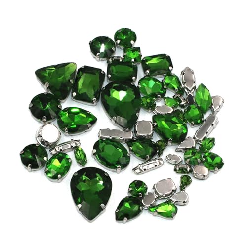 Crystal Flat Back Strasssteine, Flache Rückseite, reflektierende Glas-Strasssteine ​​zum Aufnähen, gemischte Formen, mehrfarbig, 50 Stück(Grass En8) von BYALORTEX