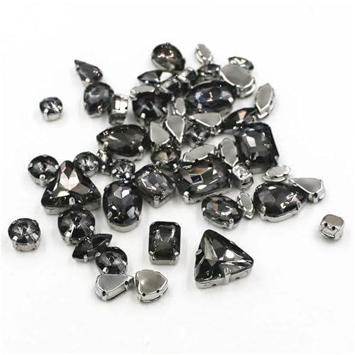 Crystal Flat Back Strasssteine, Flache Rückseite, reflektierende Glas-Strasssteine ​​zum Aufnähen, gemischte Formen, mehrfarbig, 50 Stück(Grijs) von BYALORTEX