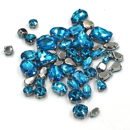 Crystal Flat Back Strasssteine, Flache Rückseite, reflektierende Glas-Strasssteine ​​zum Aufnähen, gemischte Formen, mehrfarbig, 50 Stück(Lake Blue) von BYALORTEX