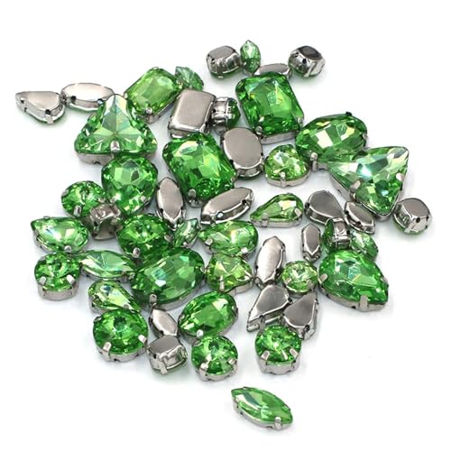 Crystal Flat Back Strasssteine, Flache Rückseite, reflektierende Glas-Strasssteine ​​zum Aufnähen, gemischte Formen, mehrfarbig, 50 Stück(Light En8) von BYALORTEX