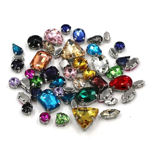 Crystal Flat Back Strasssteine, Flache Rückseite, reflektierende Glas-Strasssteine ​​zum Aufnähen, gemischte Formen, mehrfarbig, 50 Stück(Mix Color) von BYALORTEX