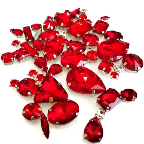 Crystal Flat Back Strasssteine, Flache Rückseite, reflektierende Glas-Strasssteine ​​zum Aufnähen, gemischte Formen, mehrfarbig, 50 Stück(Red) von BYALORTEX