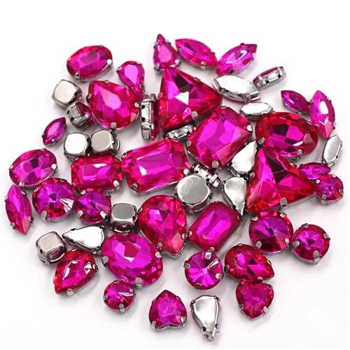 Crystal Flat Back Strasssteine, Flache Rückseite, reflektierende Glas-Strasssteine ​​zum Aufnähen, gemischte Formen, mehrfarbig, 50 Stück(Rose) von BYALORTEX