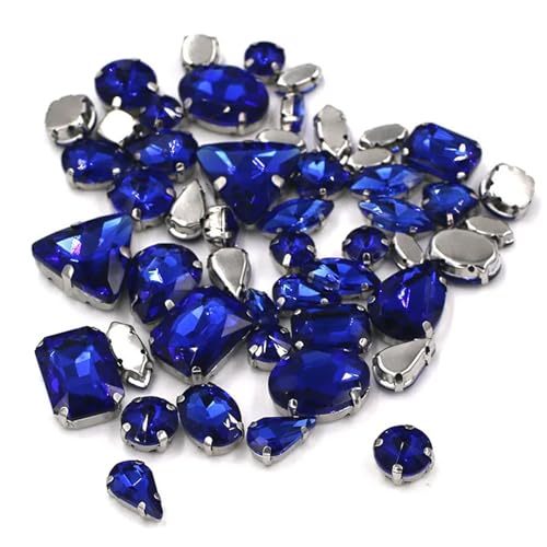 Crystal Flat Back Strasssteine, Flache Rückseite, reflektierende Glas-Strasssteine ​​zum Aufnähen, gemischte Formen, mehrfarbig, 50 Stück(Royal Blue) von BYALORTEX
