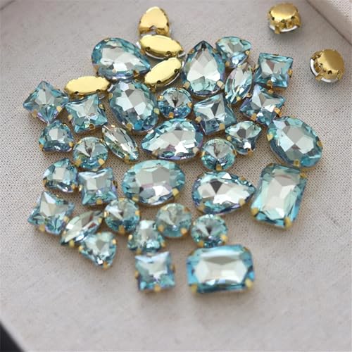 Crystal Flat Back Strasssteine, Flache Rückseite for Aufnähen, Kristall-Strasssteine, mehrfarbig, 20 Stück, for Heimwerkerarbeiten(Light Blue) von BYALORTEX