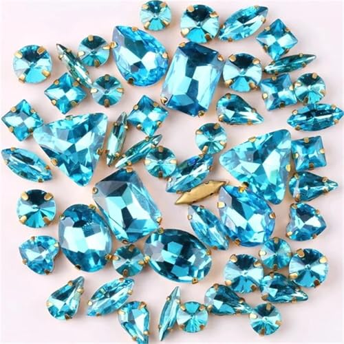 Crystal Flat Back Strasssteine, Flache Rückseite for Aufnähen von Glas-Strasssteinen, Formen, Mix, 50 Stück, mehrfarbig(Aquamarine) von BYALORTEX