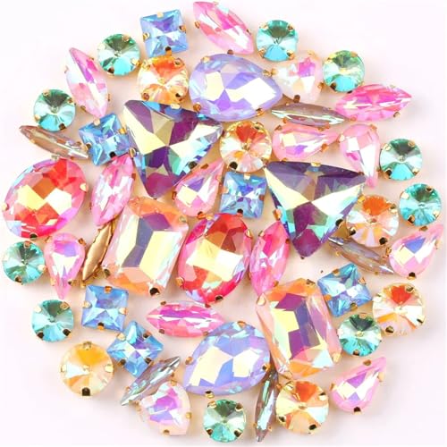 Crystal Flat Back Strasssteine, Flache Rückseite for Aufnähen von Glas-Strasssteinen, Formen, Mix, 50 Stück, mehrfarbig(Jelly Ab Mix) von BYALORTEX