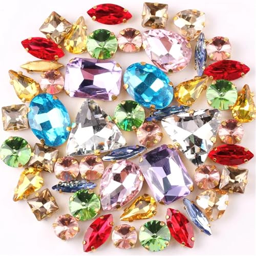 Crystal Flat Back Strasssteine, Flache Rückseite for Aufnähen von Glas-Strasssteinen, Formen, Mix, 50 Stück, mehrfarbig(Light Colors Mix) von BYALORTEX