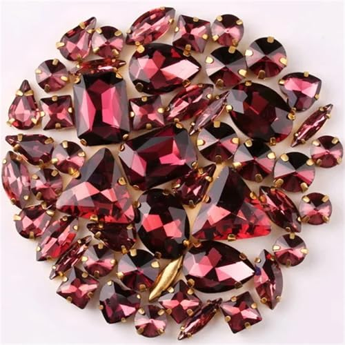 Crystal Flat Back Strasssteine, Flache Rückseite for Aufnähen von Glas-Strasssteinen, Formen, Mix, 50 Stück, mehrfarbig(Wine Red) von BYALORTEX