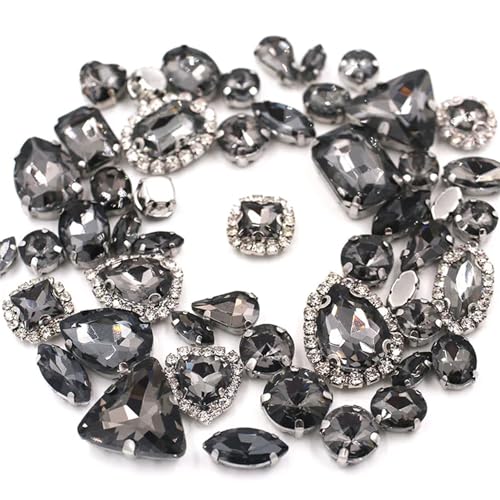 Crystal Flat Back Strasssteine, Flache Rückseite for Aufnähen von Glas-Strasssteinen, Grau, gemischte Formen, mehrere Größen, 50 Stück Crystal Flat Back Strasssteine, Flache Rückseite for Aufnähen von Glas-Strasssteinen, Grau, gemischte Formen, mehrere Größen, 50 Stück von BYALORTEX