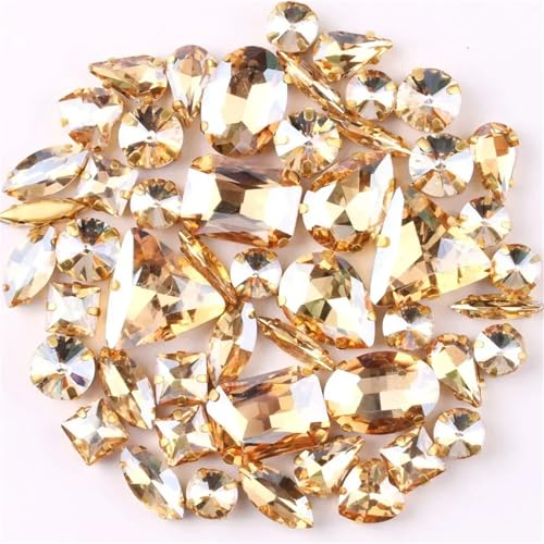 Crystal Flat Back Strasssteine, Flache Rückseite for Aufnähen von Kristallglas-Strasssteinen, DIY-Hochzeit, gemischte Formen, mehrfarbig, 50 Stück(Champagne) von BYALORTEX