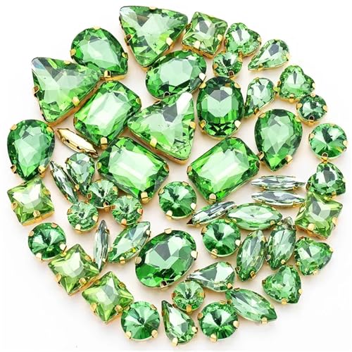 Crystal Flat Back Strasssteine, Flache Rückseite for Aufnähen von Kristallglas-Strasssteinen, DIY-Hochzeit, gemischte Formen, mehrfarbig, 50 Stück(Emerald En8) von BYALORTEX