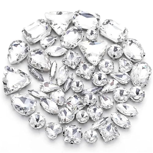 Crystal Flat Back Strasssteine, Flache Rückseite for Aufnähen von Kristallglas-Strasssteinen, DIY-Hochzeit, gemischte Formen, mehrfarbig, 50 Stück(Wit) von BYALORTEX