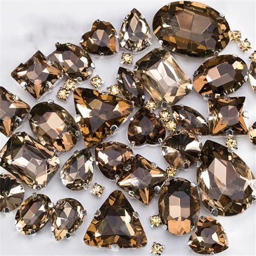 Crystal Flat Back Strasssteine, Glas-Strasssteine, flache Rückseite, for Aufnähen for Kleidung, gemischte Formen, mehrfarbig, verschiedene Größen, 50 Stück(Brown) von BYALORTEX