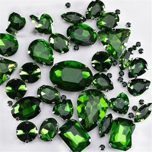 Crystal Flat Back Strasssteine, Glas-Strasssteine, flache Rückseite, for Aufnähen for Kleidung, gemischte Formen, mehrfarbig, verschiedene Größen, 50 Stück(Dark Green) von BYALORTEX