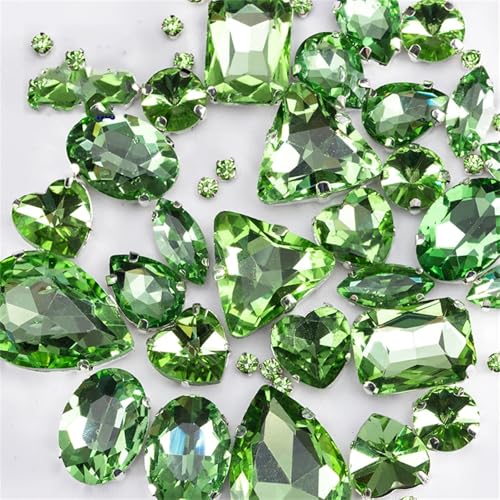 Crystal Flat Back Strasssteine, Glas-Strasssteine, flache Rückseite, for Aufnähen for Kleidung, gemischte Formen, mehrfarbig, verschiedene Größen, 50 Stück(Green) von BYALORTEX