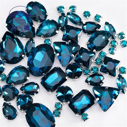 Crystal Flat Back Strasssteine, Glas-Strasssteine, flache Rückseite, for Aufnähen for Kleidung, gemischte Formen, mehrfarbig, verschiedene Größen, 50 Stück(Light Sapphire) von BYALORTEX