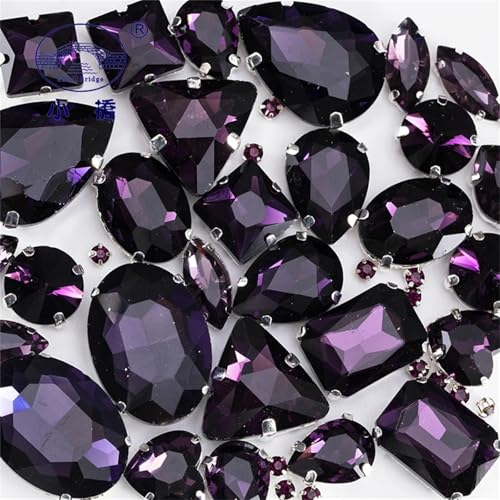 Crystal Flat Back Strasssteine, Glas-Strasssteine, flache Rückseite, for Aufnähen for Kleidung, gemischte Formen, mehrfarbig, verschiedene Größen, 50 Stück(Purple) von BYALORTEX