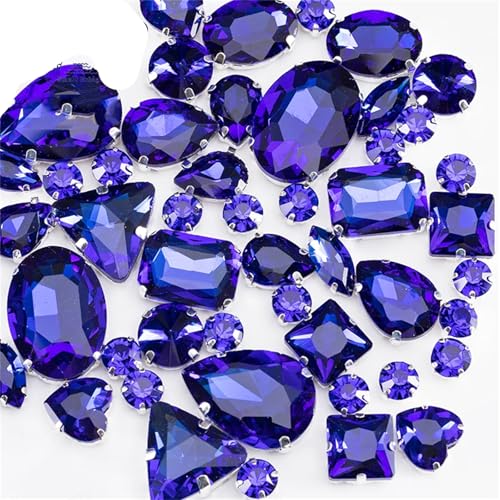 Crystal Flat Back Strasssteine, Glas-Strasssteine, flache Rückseite, for Aufnähen for Kleidung, gemischte Formen, mehrfarbig, verschiedene Größen, 50 Stück(Sapphire) von BYALORTEX