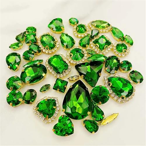 Crystal Flat Back Strasssteine, Golden Bottom Kristallglas for Aufnähen auf flache Rückseite Strasssteine ​​Packung mit 58 mehrfarbigen Mix-Formen(Grass En8) von BYALORTEX