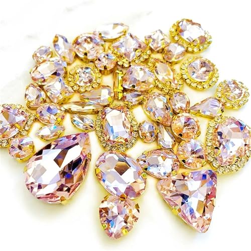 Crystal Flat Back Strasssteine, Golden Bottom Kristallglas for Aufnähen auf flache Rückseite Strasssteine ​​Packung mit 58 mehrfarbigen Mix-Formen(Pnnrk) von BYALORTEX