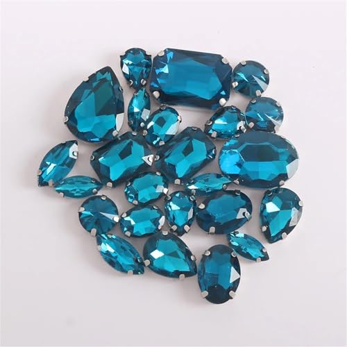 Crystal Flat Back Strasssteine, Kristall-Strasssteine ​​zum Aufnähen auf flacher Rückseite, lose, 24 Stück, mehrfarbig(Blue Zircon) von BYALORTEX