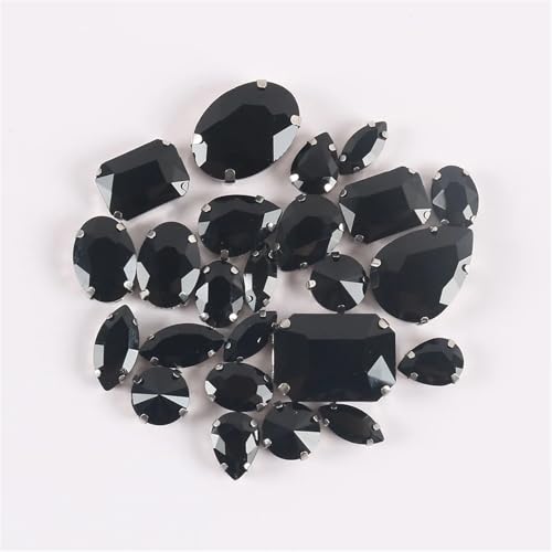 Crystal Flat Back Strasssteine, Kristall-Strasssteine ​​zum Aufnähen auf flacher Rückseite, lose, 24 Stück, mehrfarbig(Jet) von BYALORTEX